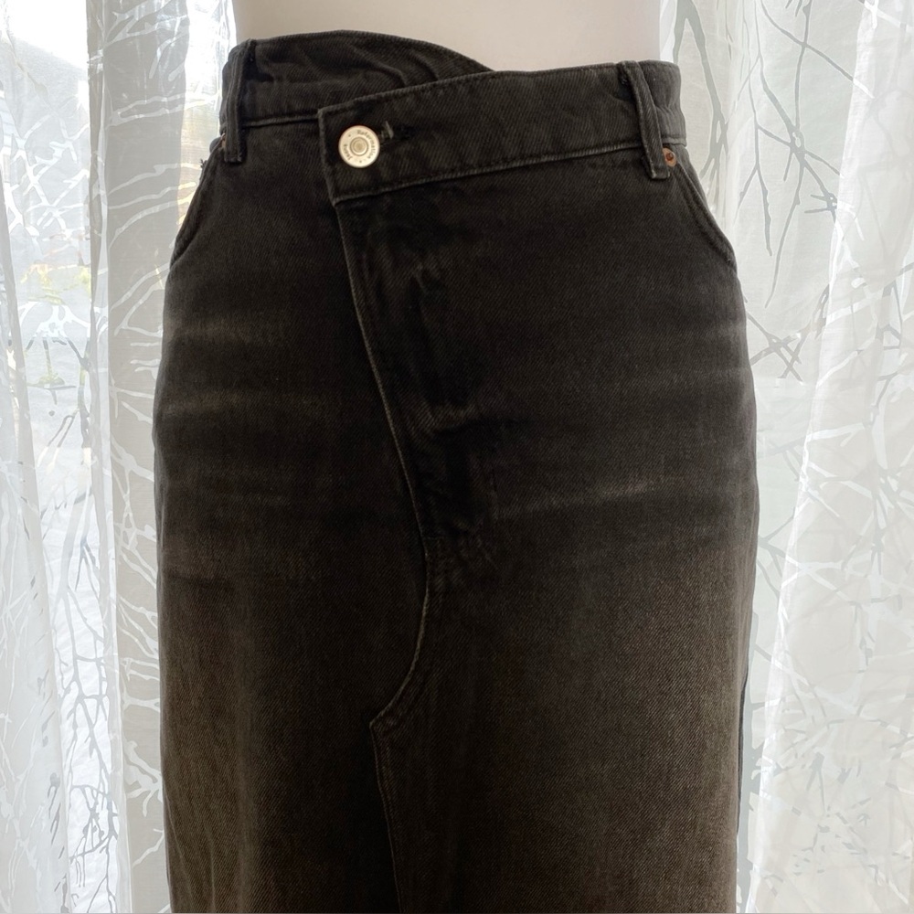 REFORMATION JEANS BLACK NILA DENIM FRONT SLIT MAXI SKIRT - Picture 2 of 15